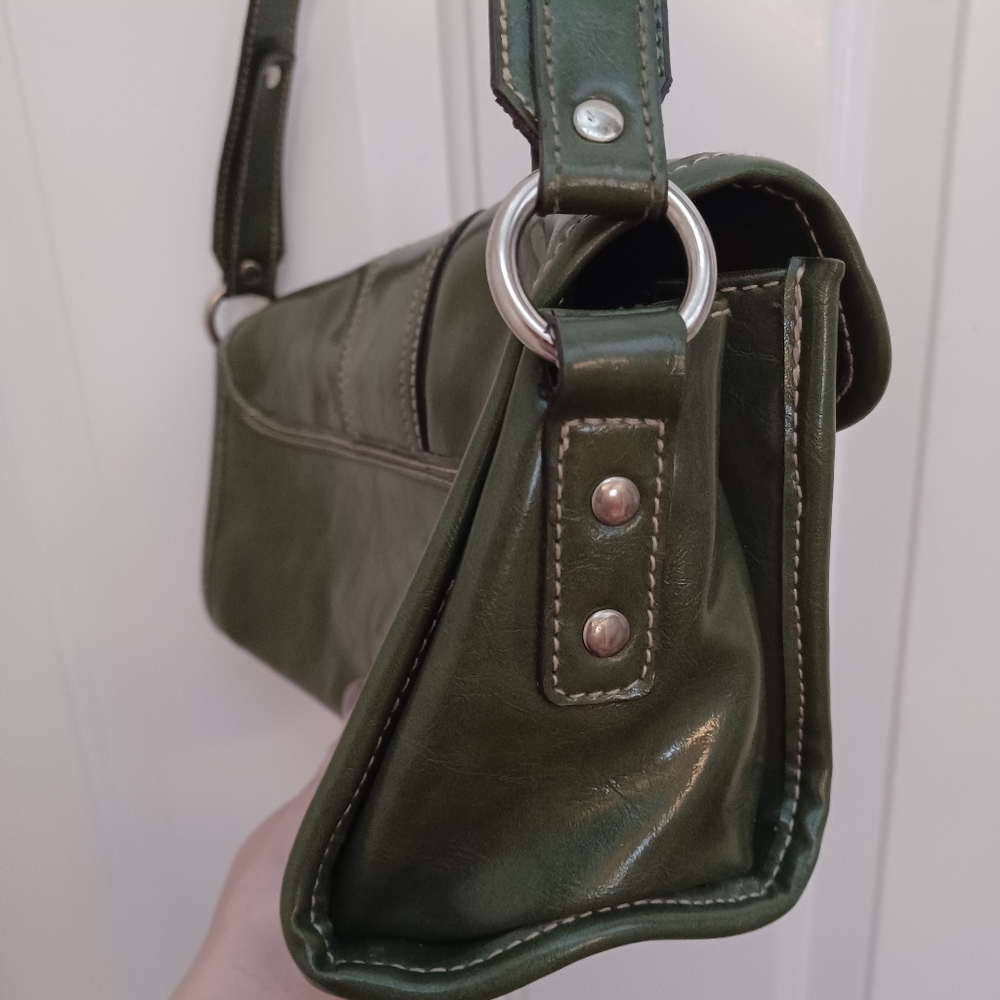 Rosetti Shoulder Bag Green Faux Leather with Silver Hardware and Button Clasp - Picture 3 of 6